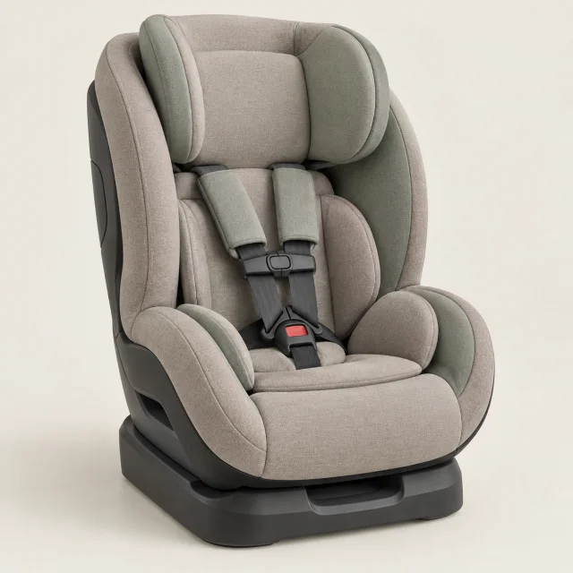 Illustrative taupe and sage convertible car seat